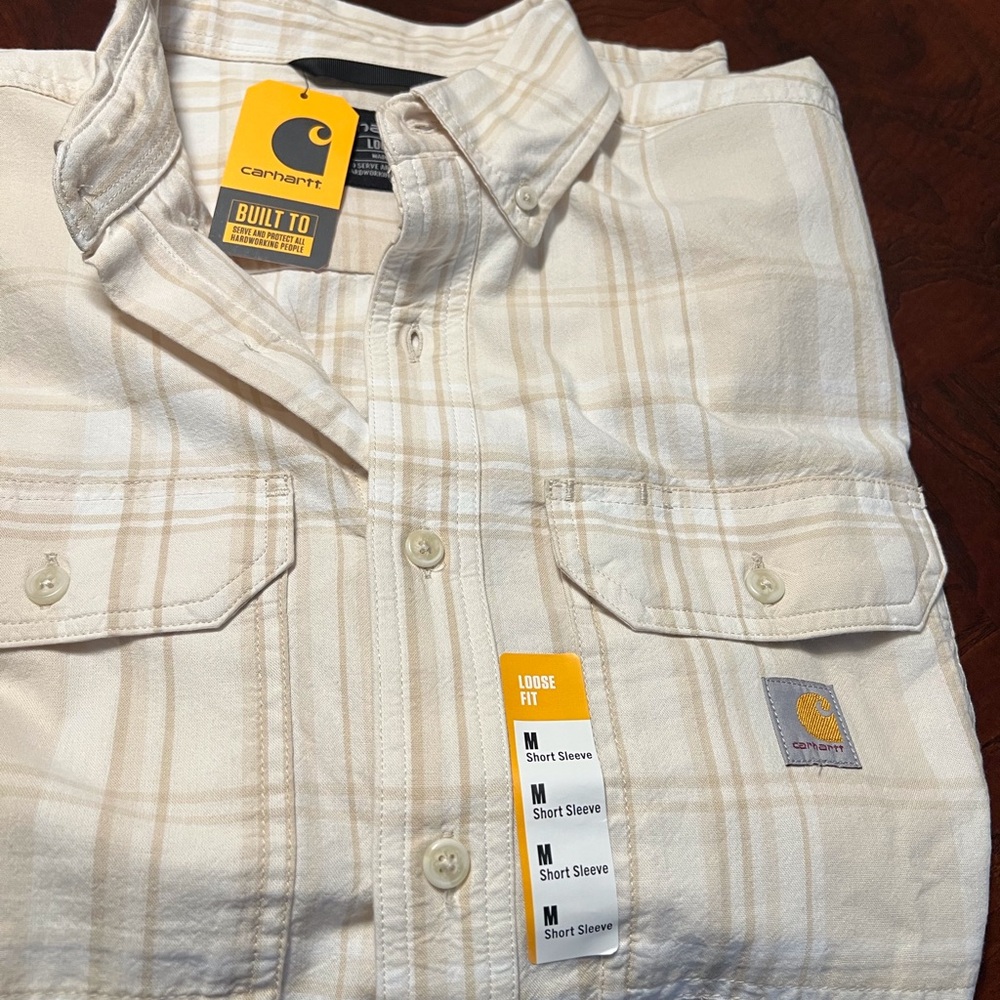 Carhartt Men's Beige Plaid Short Sleeve Shirt